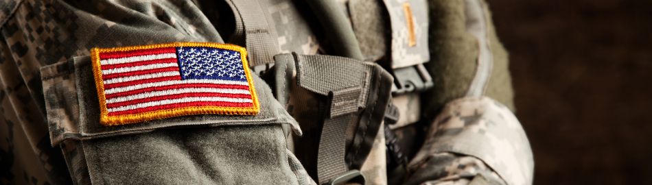 Patch of the United States Flag on a military uniform 